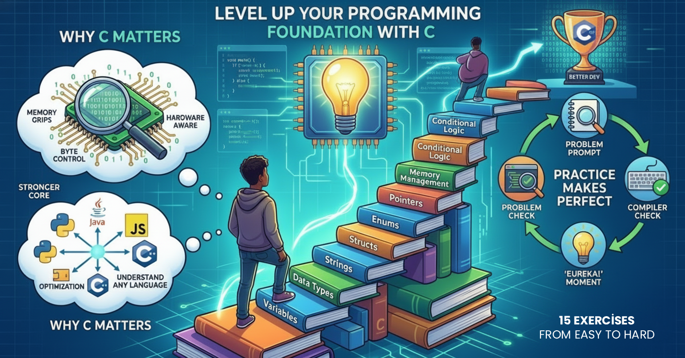 C Programming Practice: 15 Exercises from Basics to Pointers